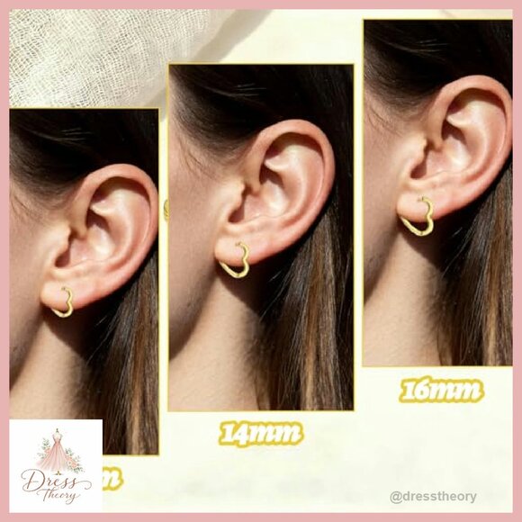 3 Pairs Heart Huggie Hoop Earrings 12mm 14mm 16mm Copper - Picture 6 of 8